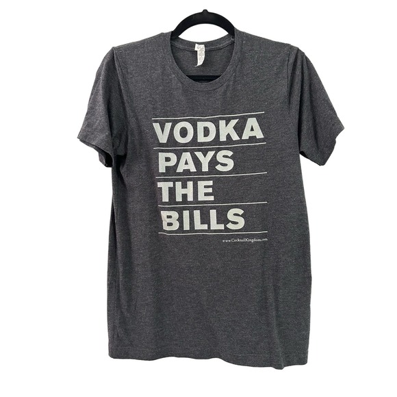COCKTAIL KINGDOM Vodka Pays The Bills Gray Tee Bartender T-Shirt Sz Small - Picture 1 of 6